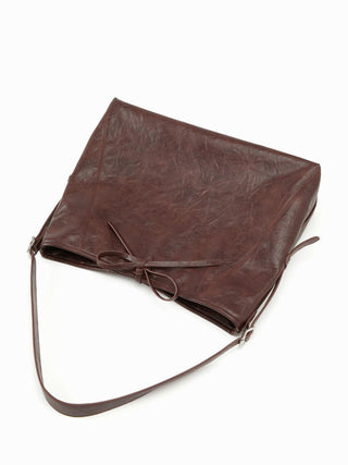 BOWKNOT CRINKLED FAUX LEATHER TOTE BAG