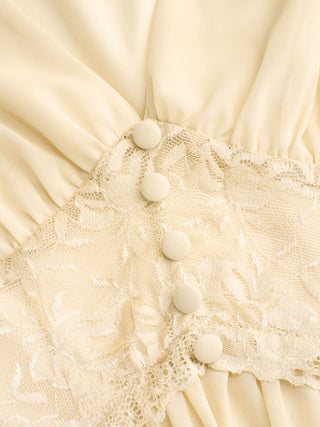 Chiffon V-neck Ruffle Sleeve Lace Detail Draped Flared Maxi Dress