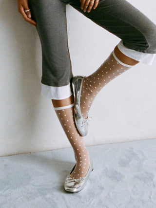 POLKA DOT LACE OVER THE CALF SOCKS