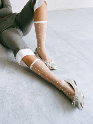 POLKA DOT LACE OVER THE CALF SOCKS