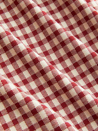 Gingham Stand Collar Asymmetrical Hem Ruched Knotted Top