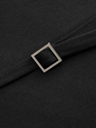 High Stretch Scoop Neck Middle Sleeve Metal Detail Slim Top With Belt