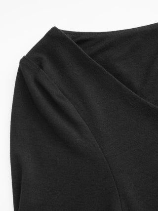 High Stretch Scoop Neck Middle Sleeve Metal Detail Slim Top With Belt