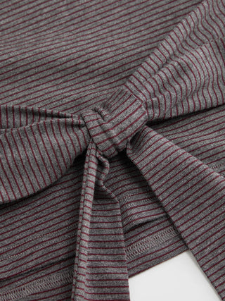 Lyocell-blend Striped V-neck Cloak Sleeve Ruched Tie Back Top