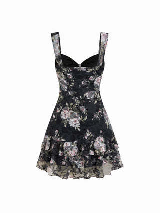 Lace Floral Sweetheart Tiered Mini Dress