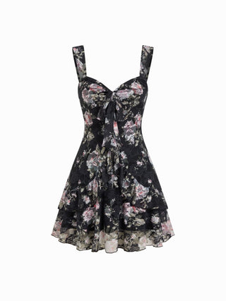 Lace Floral Sweetheart Tiered Mini Dress