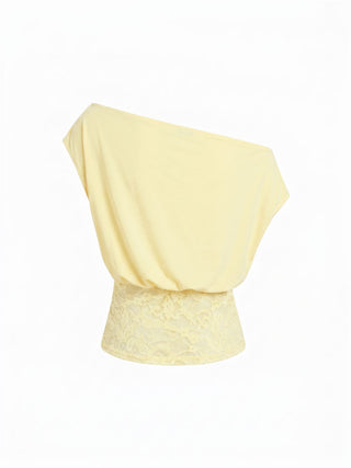 Asymmetrical Neck Floral Lace Ruched Top