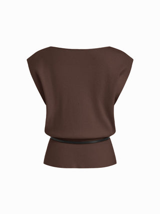 Knit Boat Neck Vest With Belt