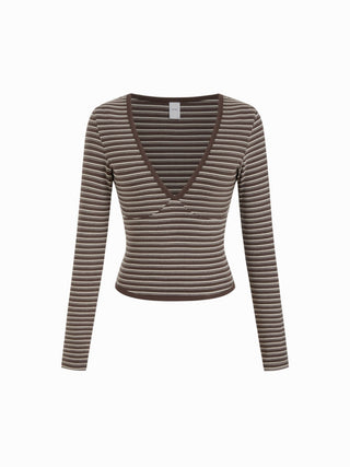 Striped V-neck Long Sleeve Top & Low Rise Shorts Loungewear Set