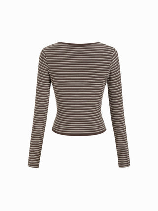 Striped V-neck Long Sleeve Top & Low Rise Shorts Loungewear Set
