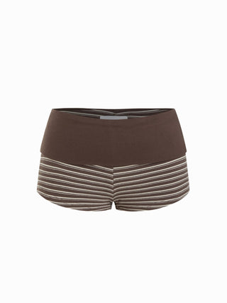Striped V-neck Long Sleeve Top & Low Rise Shorts Loungewear Set