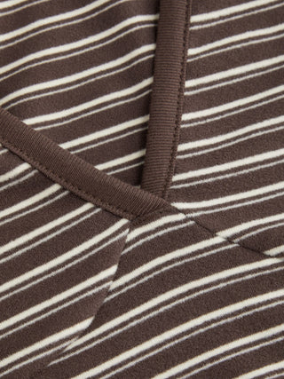 Striped V-neck Long Sleeve Top & Low Rise Shorts Loungewear Set