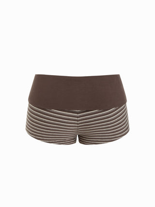 Striped V-neck Long Sleeve Top & Low Rise Shorts Loungewear Set