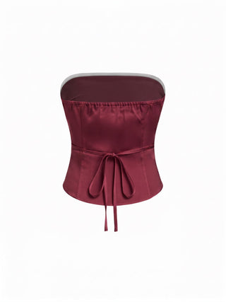 Satin Strapless Lace Panel Tie Back Bandeau Top