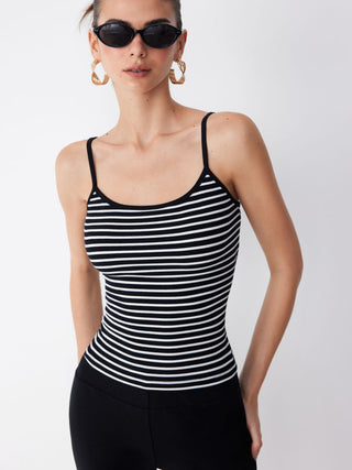 Textured Cotton Stripe Scoop Neck Cami Top & Low Rise Capris Set