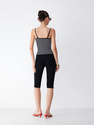 Textured Cotton Stripe Scoop Neck Cami Top & Low Rise Capris Set