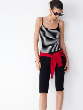 Textured Cotton Stripe Scoop Neck Cami Top & Low Rise Capris Set