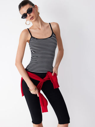 Textured Cotton Stripe Scoop Neck Cami Top & Low Rise Capris Set