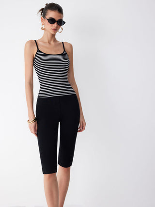 Textured Cotton Stripe Scoop Neck Cami Top & Low Rise Capris Set