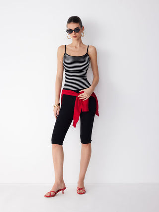 Textured Cotton Stripe Scoop Neck Cami Top & Low Rise Capris Set