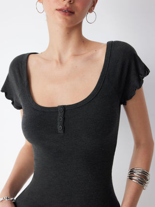 Cotton-blend Scoop Neck Ruffle Sleeve Lettuce Trim Tee