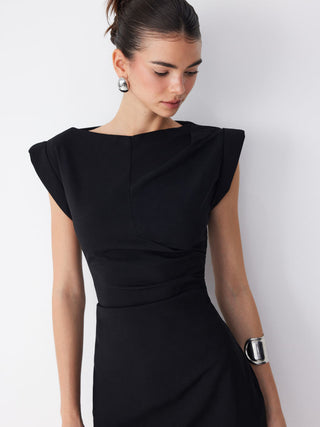 Boat Neck Ruched A-line Mini Dress