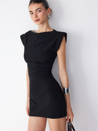 Boat Neck Ruched A-line Mini Dress