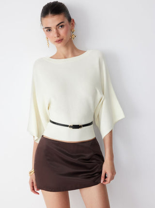 Knit Middle Sleeve Top With Belt
