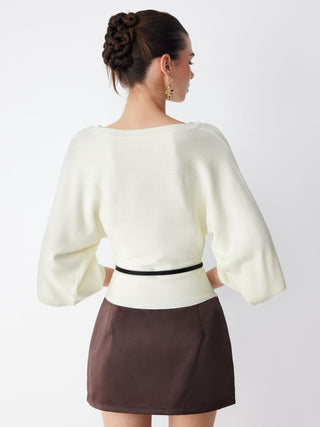 Knit Middle Sleeve Top With Belt