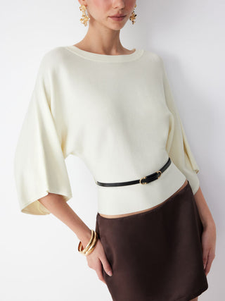 Knit Middle Sleeve Top With Belt