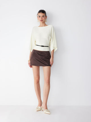 Knit Middle Sleeve Top With Belt