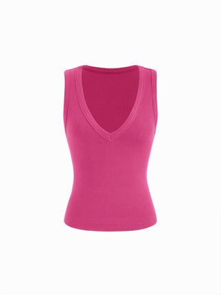 Cotton-blend Ribbed V-neck High Stretch Tank Top