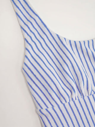 Cotton-Blend Striped Halter Neckline Backless A-Line Mini Dress