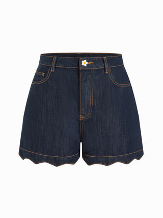 Solid Wave Trim Jean Shorts