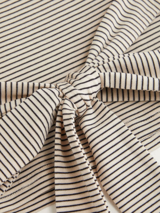 Lyocell-blend Striped V-neck Cloak Sleeve Ruched Tie Back Top