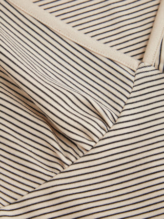Lyocell-blend Striped V-neck Cloak Sleeve Ruched Tie Back Top