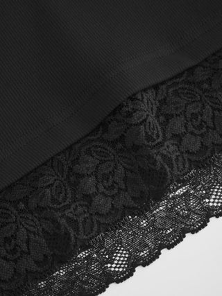 Cotton-blend V-neck Middle Sleeve Lace Trim Ruched Tee