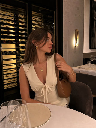 Satin V-Neck Ruched Bowknot Tank Blouse