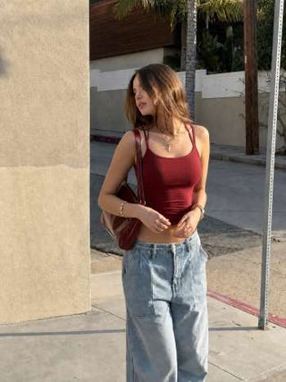 Cotton-blend Halter Neck Double Strap Cami Top