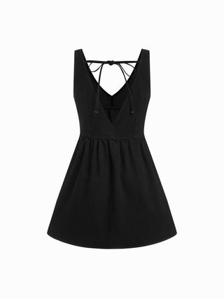 Denim V-neck Tie Back A-line Oversized Mini Dress