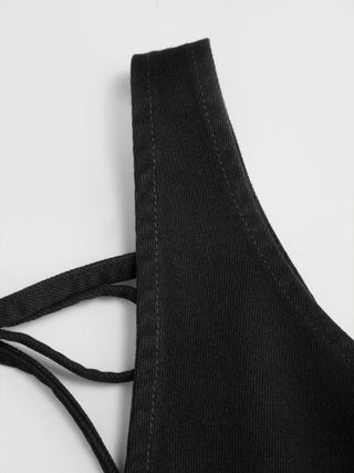 Denim V-neck Tie Back A-line Oversized Mini Dress