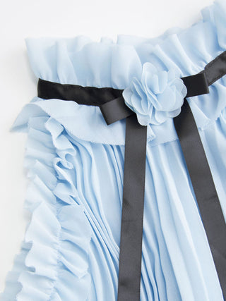 Chiffon Stand Collar Pleated Rosette Bowknot A-line Mini Dress