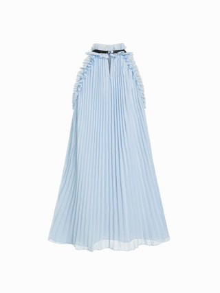 Chiffon Stand Collar Pleated Rosette Bowknot A-line Mini Dress