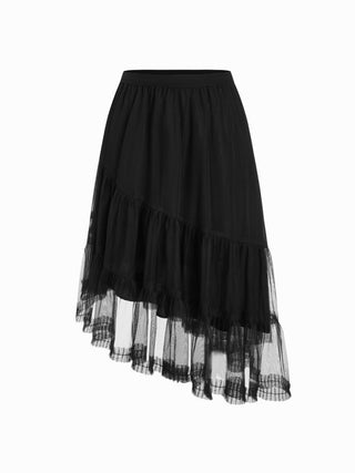 Chiffon Mid Rise Asymmetrical Ruffle Midi Skirt