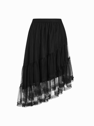 Chiffon Mid Rise Asymmetrical Ruffle Midi Skirt