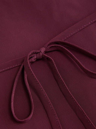 Chiffon V-neck Ruffle Sleeve Pleated Tie Back Blouse