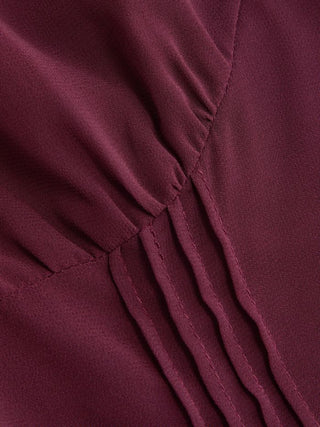 Chiffon V-neck Ruffle Sleeve Pleated Tie Back Blouse