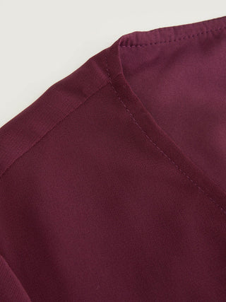 Chiffon V-neck Ruffle Sleeve Pleated Tie Back Blouse