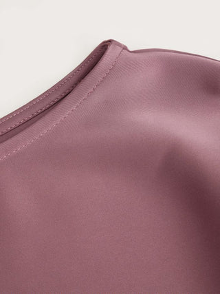 Satin Boat Neck Bell Sleeve Asymmetrical Blouse