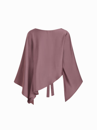 Satin Boat Neck Bell Sleeve Asymmetrical Blouse